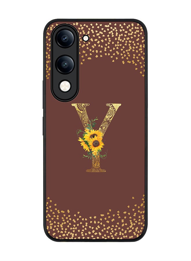 For vivo Y04 / Y29t 5G Case,Slim fit Camera Protection, Shockproof Thin Phone cover  - Custom Floral Monogram - Y  (Brown )